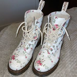 Dr. Martens White Rose/Floral Boots